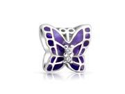 Bling Jewelry Purple Enamel .925 Silver Butterfly CZ Charm Bead Fits Pandora