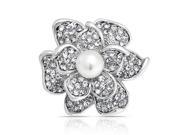 Bling Jewelry Crystal Rose Flower Mothers Love Pin Round White Pearl