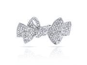 Bling Jewelry Small Ribbon Pin Clear Crystal Bow Brooch Silver Plated