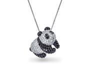 Bling Jewelry Simulated Onyx CZ Panda Bear Pendant Necklace Rhodium Plated
