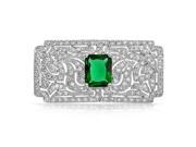 Bling Jewelry Simulated Emerald CZ Art Deco Style Brooch Rhodium Plated