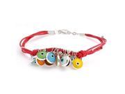 Bling Jewelry 925 Silver Red Leather Multicolor Evil Eye Charm Bracelet 7.5in