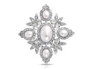 Bling Jewelry Crystal Leaf White Simulated Pearl Brooch Pin Rhodium Plated