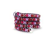 Bling Jewelry Pink Simulated Ruby Simulated Agate Gemstone Beads Leather Wrap Bracelet 41in
