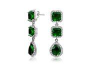 Bling Jewelry Simulated Emerald CZ Earrings Rhodium Plated