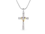 Bling Jewelry Clear CZ Cross My Heart Pendant Necklace 16 in Rhodium Plated