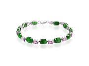 Bling Jewelry Oval Green Jade Amethyst Tennis Bracelet 925 Silver 7.5in
