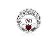 Bling Jewelry 925 Silver Celtic Claddagh Brooch Simulated Ruby Heart CZ