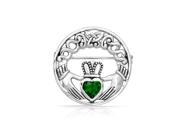 Bling Jewelry 925 Silver Celtic Claddagh Pin Simulated Emerald Heart CZ