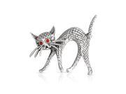 Bling Jewelry Sterling Silver Simulated Garnet Glass Eye Perched Cat Pin