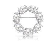 Bling Jewelry White Simulated Pearl Marquise CZ Wreath Pin Rhodium Plated