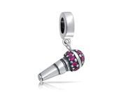 Bling Jewelry Pink CZ Microphone Dangle Charm Music Bead 925 Sterling Silver Fits Pandora