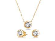 Bling Jewelry Gold Plated Silver CZ Bezel Solitaire Necklace Earrings Set