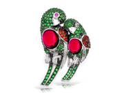 Bling Jewelry Simulated Emerald CZ Parrot Lovebirds Brooch Rhodium Plated