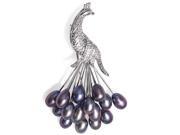 Bling Jewelry Clustered Black Cultured Pearl Peacock Brooch Rhodium Plated