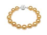 Bling Jewelry 12mm Yellow Simulated Pearl Wedding Bracelet Rhodium Plated