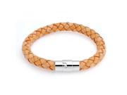 Bling Jewelry Beige Braided 8mm Leather Cord Bracelet 8in Stainless Steel
