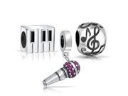 Bling Jewelry Sterling Silver Microphone Piano Music Note Bead Set Fits Pandora
