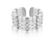 Bling Jewelry Crystal White Simulated Pearl Cuff Bracelet Rhodium Plated
