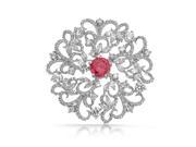 Bling Jewelry Simulated Ruby CZ Flower Swirl Pin Pendant Rhodium Plated