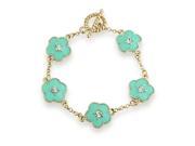 Bling Jewelry Crystal Blue Enamel Clover Flower Link Bracelet Gold Plated