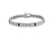 Bling Jewelry Simulated Emerald CZ Baguette Tennis Bracelet Rhodium Plated