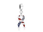 Bling Jewelry 925 Silver American Flag Patriotic Ribbon Dangle Bead Fits Pandora