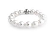 Bling Jewelry Bridal 12mm White Simulated Pearl Bracelet Rhodium Plated