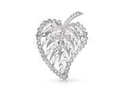 Bling Jewelry Simulated Pearl CZ Bridal Leaf Pendant Pin Rhodium Plated