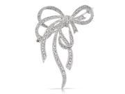 Bling Jewelry Pave CZ Fancy Knot Bow Ribbon Brooch Pin Rhodium Plated