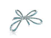 Bling Jewelry Blue Simulated Aquamarine Crystal Ribbon Pin Rhodium Plated