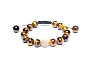Bling Jewelry Shamballa Inspired Bracelet Simulated Tiger Eye Beads Crystal Ball 12mm Alloy