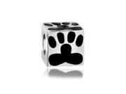 Bling Jewelry Sterling Silver Black Dog Paw Print Bead Animal Charm Fits Pandora