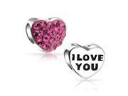 Bling Jewelry 925 Silver Pink Crystal I Love You Heart Bead Fits Pandora