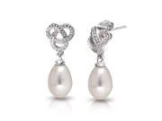 Bling Jewelry Simulated Pearl Bridal Love Knot 925 Silver Drop Earrings