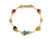 Bling Jewelry Crystal Flower Gold Plated Multicolor Ladybug Bracelet 7.5in