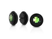 Bling Jewelry 14 Gauge Clover Fake Cheater Plugs Black Epoxy Dome Steel