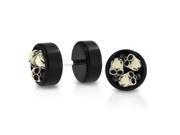 Bling Jewelry Black Acrylic Three Skulls Fake Cheater Plugs 316L Steel