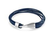 Bling Jewelry Blue Multi Cord Leather Hook Stainless Steel Bracelet 7.5in
