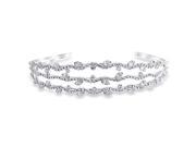 Bling Jewelry Triple Row Leaf Crystal Bridal Tiara Headband Silver Plated