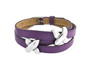 Bling Jewelry Purple Leather Steel Double Kisses XX Love Wrap Bracelet