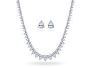 Bling Jewelry Pear CZ Bridal Tennis Necklace Earrings Set Rhodium Plated