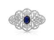 Bling Jewelry Oval Simulated Sapphire CZ Style Flower Pin Rhodium Plated