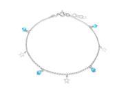 Bling Jewelry 925 Sterling Silver Blue Cats Eye Color Open Star Anklet