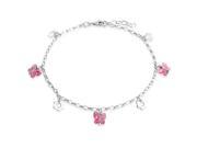 Bling Jewelry Pink Butterfly Flower Charm Sterling Silver Anklet Bracelet 9in