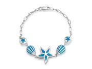 Bling Jewelry Synthetic Blue Opal Inlay Starfish Sea Shell Bracelet Sterling