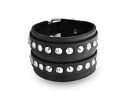 Bling Jewelry Black Leather Pyramid Stud Bracelet Stainless Steel Buckle