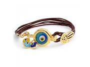 Bling Jewelry Gold Plated 925 Silver Evil Eye Charm Leather Bracelet 7in