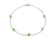Bling Jewelry 925 Silver Dyed Green Jade Gemstone Tin Cup Ankle Bracelet 9.5in