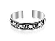 Bling Jewelry Sterling Silver Lucky Elephant Antiqued Open Cuff Bracelet